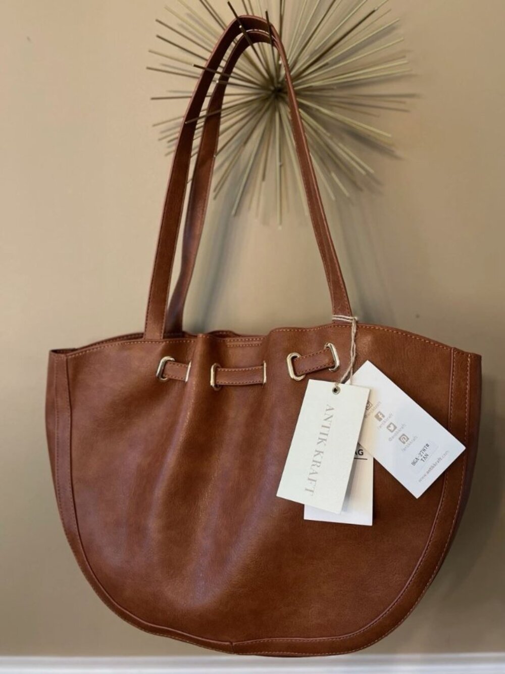 NWT AntikKraft Bag in a Bag Brown Vegan Leather Bucket Tote